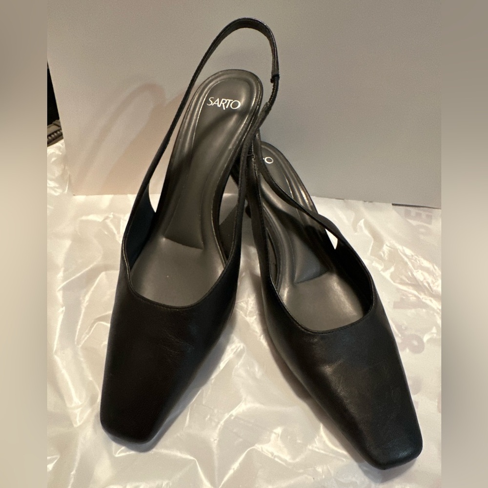 Sarto Leather Black Slingback Women's Shoes